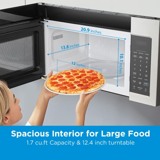 Midea MOR17BSA-SS 1.7 Cu.ft. Over The Range Microwave Oven with Smart Touch Panel, Auto Cooking Menu, 1000 W, 300 CFM Ventilation, in Stainless Steel - Image 4