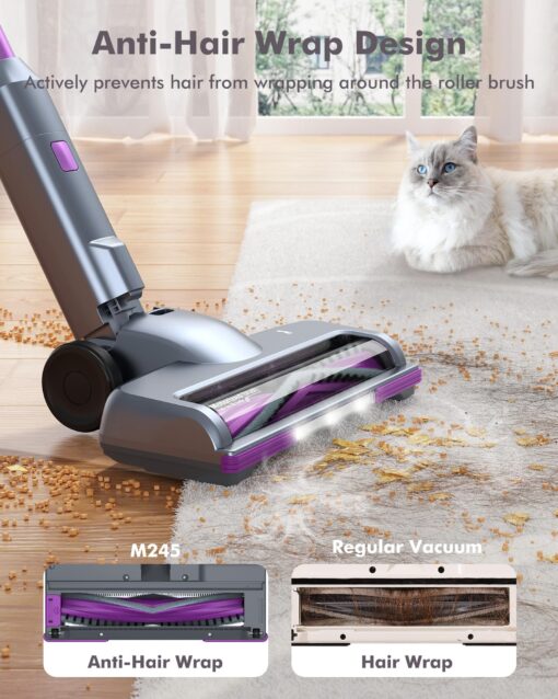 MIUZZY Cordless Vacuum Cleaner, 45Kpa Powerful Suction, 60 Mins Max Runtime, 4000mAh Large Batteries, Anti Hair Wrap Stick Vacuum, Vacuum Cleaners for Home, Pet Hair, Hard Floors and Carpets, Cars - Image 6