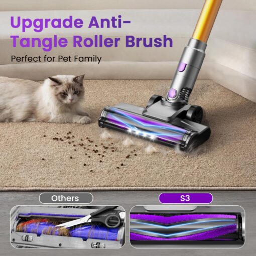 UML0 S3 Cordless Vacuum Cleaner, 45kPa Powerful Stick Vacuum, LED Display, 55-Min Runtime Rechargeable Cordless Vacuum, Free-Standing, Vacuum Cleaners for Home Pet Hair Carpet Hard Floor (Purple) - Image 4