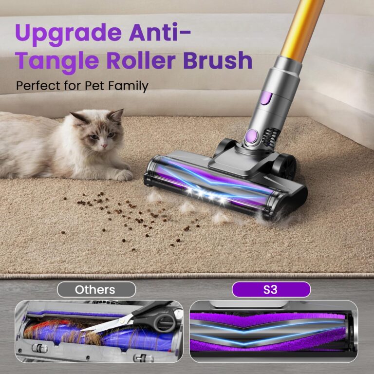 UML0 S3 Cordless Vacuum Cleaner, 45kPa Powerful Stick Vacuum, LED Display, 55-Min Runtime Rechargeable Cordless Vacuum, Free-Standing, Vacuum Cleaners for Home Pet Hair Carpet Hard Floor (Purple) - Image 4