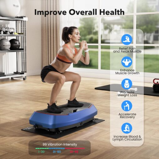 FLYBIRD 4D Vibration Plate 500 LBS Capacity, Oscillation, Linear, Pulsation Vibration Plate Exercise Machine, Triple Motors Vibration Plate for Lymphatic Drainage & Bone Density Building-Blue - Image 3