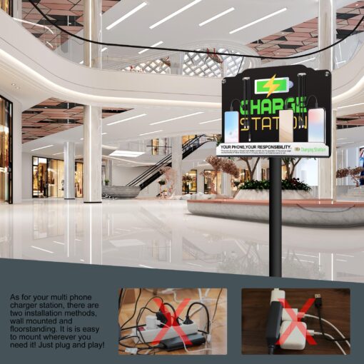 Wall Mount Charging Station with 8 Ports Phone Charger with Type-C,Android Port | Applicable for Applicable Airport Hospitals Banks Hotel and Public Places (Black) - Image 2