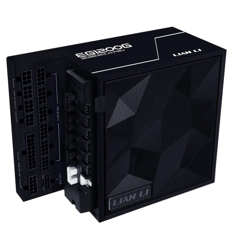 Lian Li Edge Serie - 1200W Full Modular Power Supply (Fan USB Hub Included) - Gold - ATX 3.1 - PCIE 5.1 Support - 12V-2x6 Connector - L-Shape Design for Dual Chamber Case - Black (EG1200G.BH)
