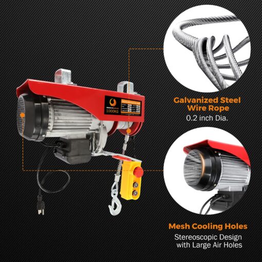 BEAMNOVA Electric Hoist 110-120v Overhead Engine Lift 110-120 Volt with Line 4.92 Ft Remote Control Switch Hook Strap Beam Mounting Bracket Gloves Pulley (2200lbs) - Image 6