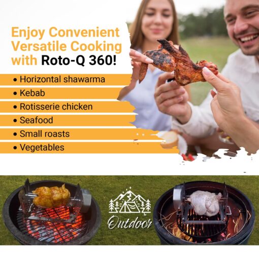 ROTO-Q 360 Stainless Steel Rotisserie Kit - Non-Electric, Wind-Up Spit Roaster with Rotisserie Basket, Flat Cage, Skewer Set, and Cooking Mat for Grills, Ovens, and Smokers - Indoor & Outdoor BBQ Use - Image 3