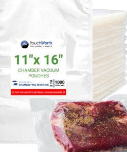 PouchWorth 1,000 pcs Clear 11" x 16" Gallon, 3 mil Chamber Machine Pouches, Pre-Cut Chamber Vacuum Sealer Bags, Heavy Duty Seal Pouch, BPA-Free Chamber Sealer Bags with Tear Notch