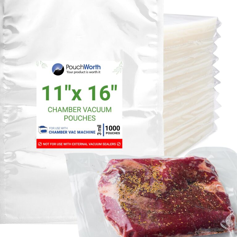 PouchWorth 1,000 pcs Clear 11" x 16" Gallon, 3 mil Chamber Machine Pouches, Pre-Cut Chamber Vacuum Sealer Bags, Heavy Duty Seal Pouch, BPA-Free Chamber Sealer Bags with Tear Notch