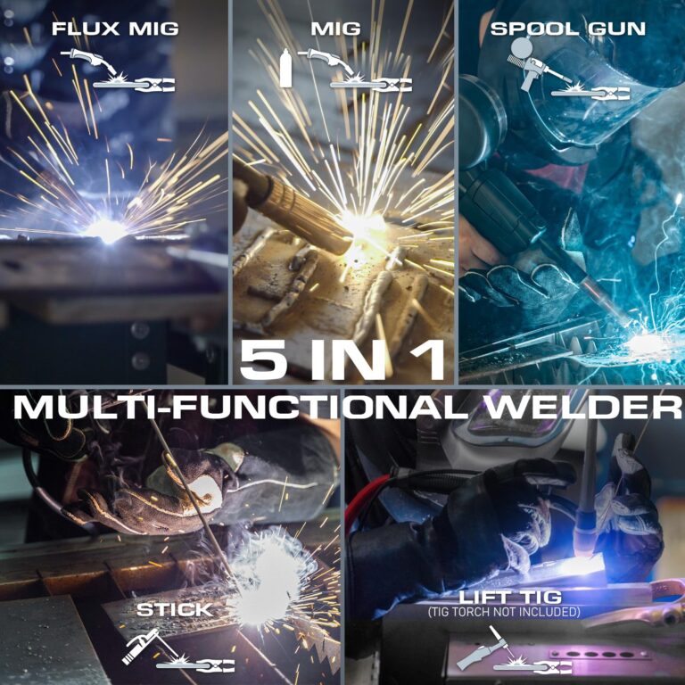 Sunstac MIG Welder, 200A 110V/220V MIG/Flux Core/Spool Gun/Lift TIG/Stick 5 in 1 Aluminum MIG Welding Machine, IGBT Inverter Synergic Control, Digital Screen Display, Over Loading Protection - Image 6