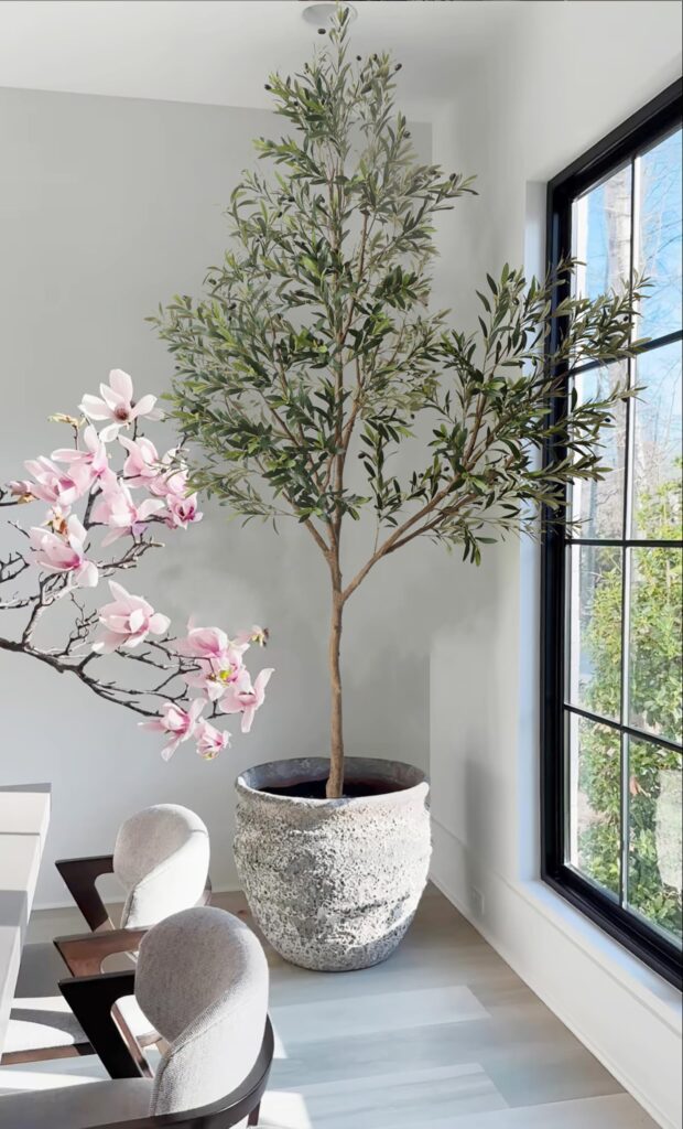 Phimos Artificial Olive Tree Tall Fake Potted Olive Silk Tree with Planter Large Faux Olive Branches and Fruits Artificial Tree for Modern Home Office Living Room Floor Decor Indoor (8.2FT) - Image 4