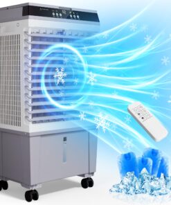 Uthfy Swamp Cooler Air Conditioner, Evaporative Air Cooler with 5.3 Gallon Water Tank, 4 Ice Box, Remote, 12H Timer, 120°Oscillation, Portable Cooling Fan with 3 Speeds for Bedroom Home Office