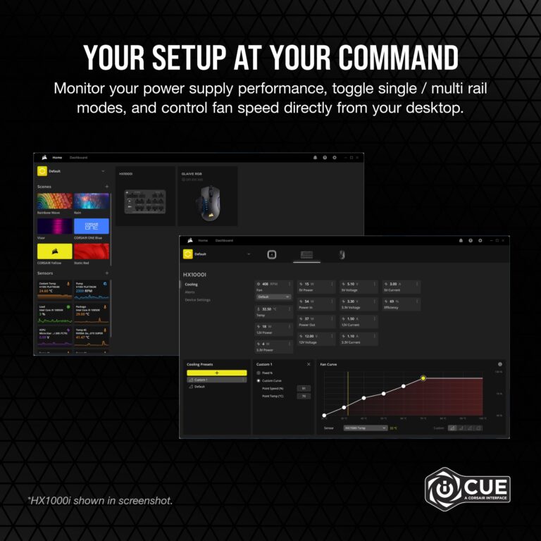 CORSAIR HX1200i Fully Modular Ultra-Low Noise ATX Power Supply - ATX 3.0 & PCIe 5.0 Compliant - Fluid Dynamic Bearing Fan - CORSAIR iCUE Software Compatible - 80 Plus Platinum Efficiency - Black - Image 3