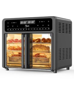 PwZzK Dual Zone Air Fryer Oven with French Glass Door 25.4QT Large Capacity Family Meals 16-in-1 Preset Menus LED Screen Advanced Dual-Fan 360° Heat Circulation Quick Even Cooking Results