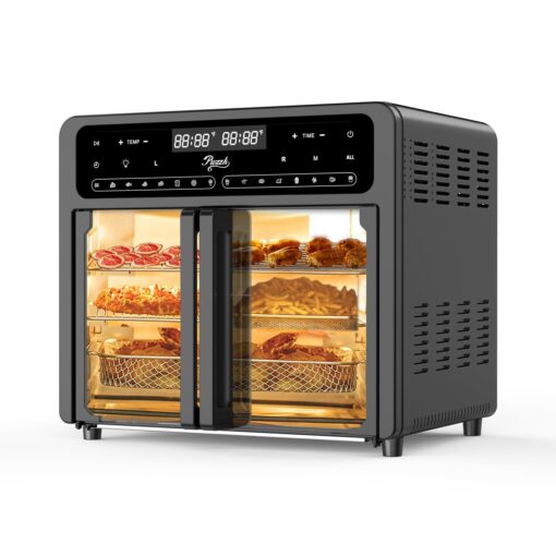 PwZzK Dual Zone Air Fryer Oven with French Glass Door 25.4QT Large Capacity Family Meals 16-in-1 Preset Menus LED Screen Advanced Dual-Fan 360° Heat Circulation Quick Even Cooking Results