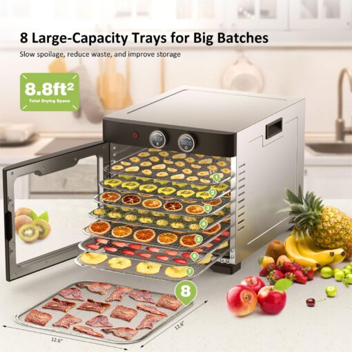 Septree Commercial Large 8 Trays Food Dehydrator machine, 8 Stainless Steel Trays Hold 10lb Raw Meats with 8.8ft² Drying Space,24H Timer,190°F Temperature Control, for Herbs, Meat, Fruit, Dog Treats - Image 8