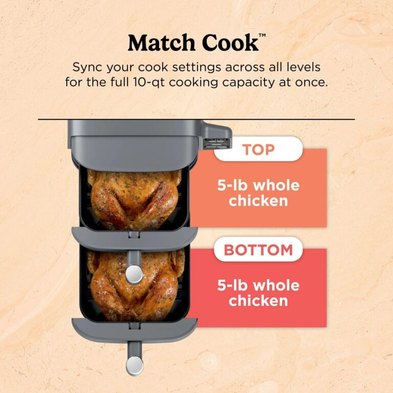 Ninja SL400 DoubleStack XL 2-Basket Air Fryer, Cooks 4 Foods at Once, Compact Design, 10 QT, 4-in-1, Smart Finish & Match Cook, Air Fry, Broil, Bake, Easy Meals, Easy Clean, Grey (Renewed) - Image 4