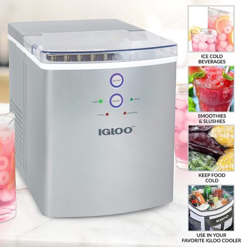 Igloo ICEB33SL Large-Capacity Automatic Portable Electric Countertop Ice Maker Machine, 33 Pounds in 24 Hours, 9 Ice Cubes Ready in 7 minutes, With Ice Scoop and Basket, Perfect for Water Bottles - Image 2