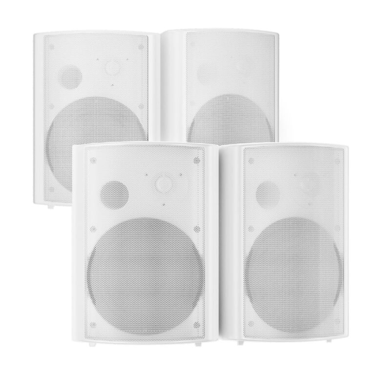 STUDIOFINIX 800W 6.5 Inch Bluetooth Outdoor Speakers Waterproof Wired with Multifunctional Amplifier Wall Mount Weatherproof Loudspeaker System for Patio Garden Poolside Home(4 Speakers,White)
