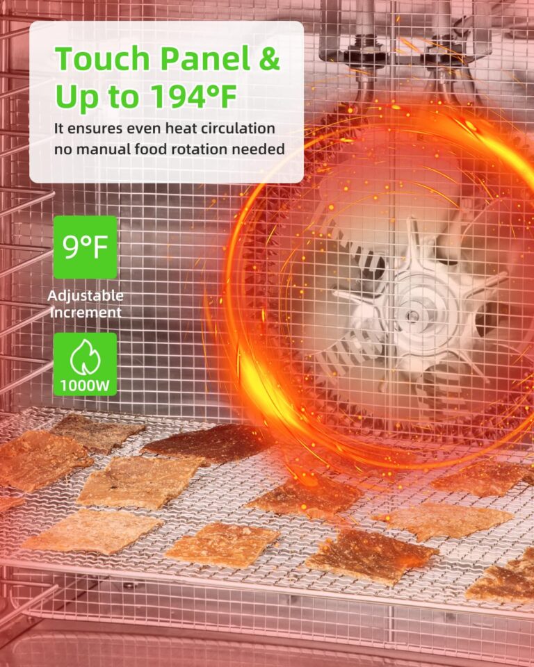 1000W 12-Tray Stainless Steel Food Dehydrator with Extra-Large Trays (14.07ft²) | 194°F Temp Control, 24-Hour Timer, Overheat Protection | Efficient for Drying Jerky, Fruits, and Vegetables - Image 3
