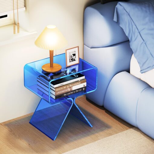 solaround Acrylic Nightstand Side Table Modern Design Clear Home Decor Display End Table for Living Room (Blue) - Image 2