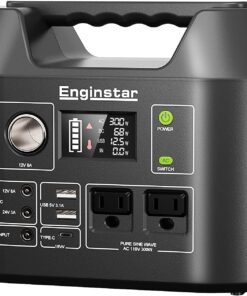 EnginStar Solar Generator, 300W Portable Power Station, 296Wh Lithium Battery Backup w/Two 110V Pure Sine Wave AC Outlet for Camping Road Trip RV, 80000mAh Sufficient Power Supply for Blackout