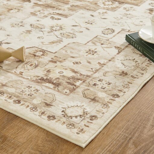 jinchan Area Rug 8x10 Washable Vintage Rug Indoor Floor Print Distressed Carpet Brown Multi Large Accent Soft Kitchen Living Room Bedroom Dining Room - Image 3