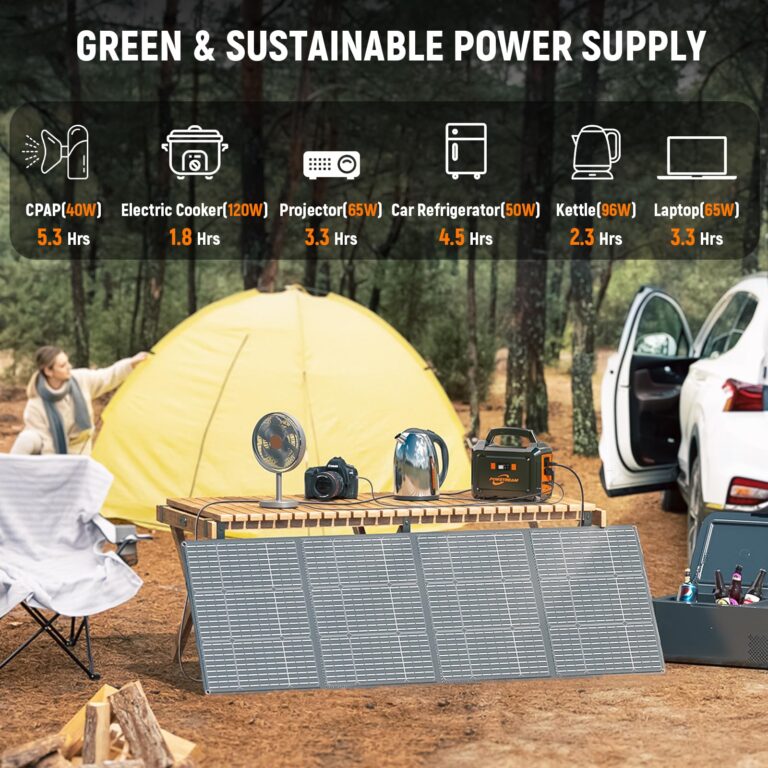 POWSTREAM 300W Solar Powered Generator 296Wh Portable Power Station with Solar Panel Foldable 60W Included, Battery Charger Power Bank with AC Outlet for RV Trip Camping Emergency Home Outage CPAP - Image 7