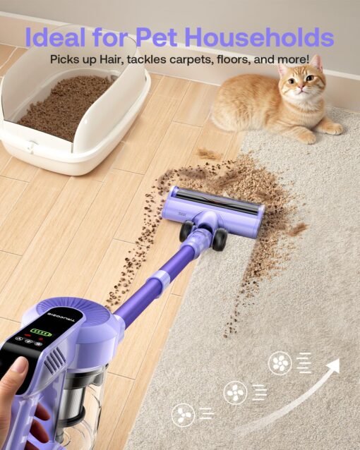 Cordless Vacuum Cleaner, 40Kpa 45Mins Vacuum Cleaners for Home, 8-in-1 Lightweight Stick Vacuum with Powerful Suction, Anti-tangle Wireless Vacuum for Carpet, Tile, Pet Hair, Hardwood Floors, Purple - Image 6