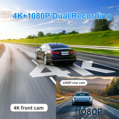 KAWA 4K Dash Cam Front Rear, AI-ISP Night Vision, Free 64GB Card, 4K+1080P Dual WiFi Dash Camera for Cars with Sony STARVIS, GPS and Speed Dashcam, 3.16” IPS Screen, G-Sensor, AI 24H Motion Detection - Image 7
