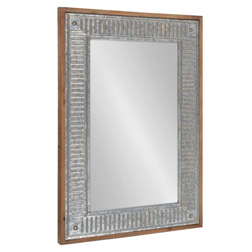 Kate and Laurel Deely Farmhouse Wall Mirror, 20 x 30, Rustic Brown and Silver, Rustic Wall Decor with Galvanized Metal Frame