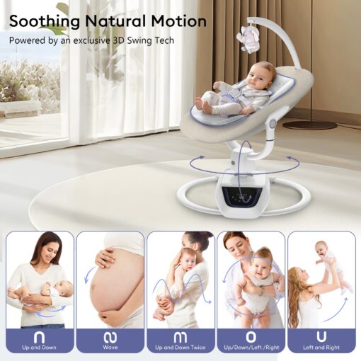MOMFANN Baby Swing for Infants, ‎3D-Motion Electric Infant Swing for Baby Boy Girl, Adjustable Height and Angle 360°Rotating Seat (Classic Oat) - Image 3