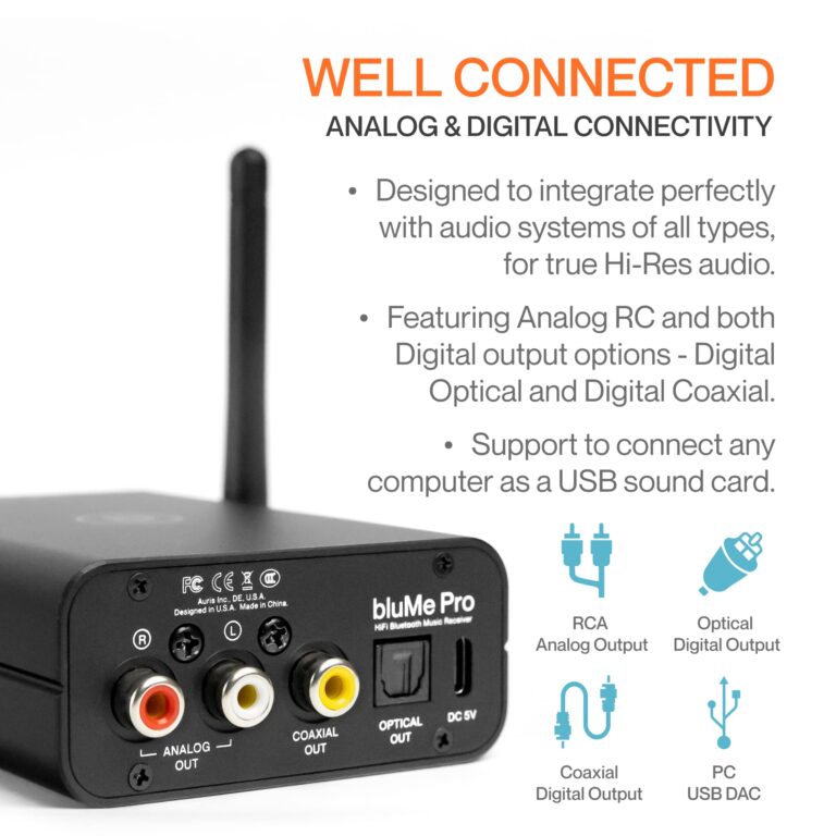 Auris Blume Pro HiFi Bluetooth 5.3 Music Receiver Long Range Bluetooth Adapter with Audiophile DAC, LDAC, aptX HD, OLED Display & Optical Coaxial AUX Output for Home Stereo, AV Receiver or Amplifier - Image 4