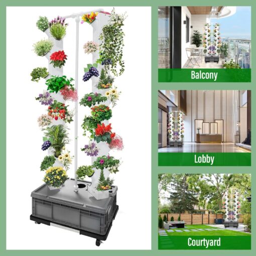 Buhyujkm Vertical Hydroponic Garden Tower,56 Slots Hydroponics Tower | Multifunctional Plants Germination Kit for Fruits and Vegetables - Image 3