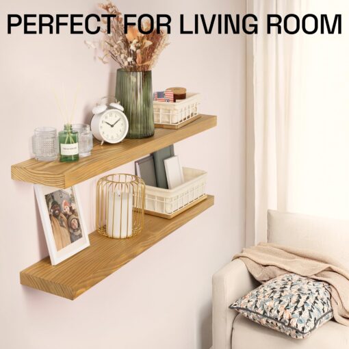 BAOBAB WORKSHOP Wood Floating Shelves for Bathroom - Long Floating Shelves for Wall for Bedroom Kitchen Living Room - Oak Shelves for Wall - 36 x 6.7 Inch, Set of 2 - Image 3