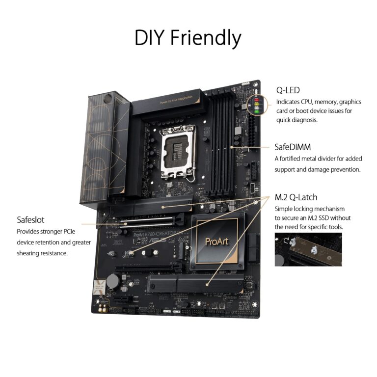 ASUS ProArt B760-CREATOR D4 Intel LGA 1700(13th and 12th Gen) ATX Content Creator Motherboard,DDR4,PCIe 5.0,3xM.2 Slots,2.5 Gb &1Gb LAN,Front USB 3.2 Gen 2x2 Type-C,Thunderbolt(USB4®) Header - Image 4