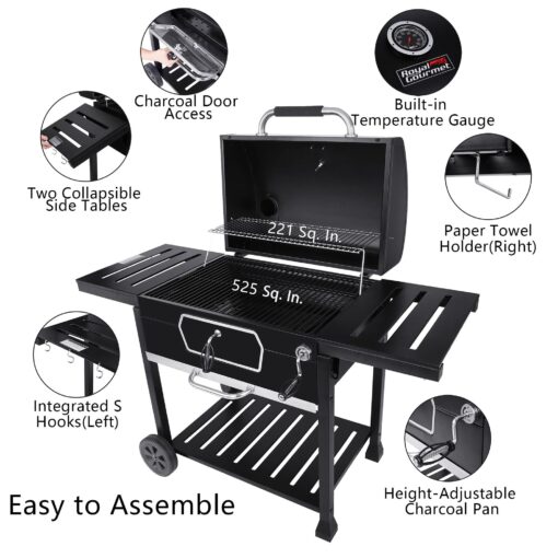 Royal Gourmet CD2030AN 30-Inch Charcoal Grill, Deluxe BBQ Smoker Picnic Camping Patio Backyard Cooking, Black, Large - Image 6