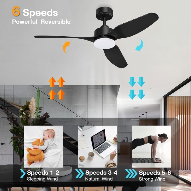 Hoenofly 48” Smart Ceiling Fans with LED Lights Remote,Quiet DC Motor,Dimmable,Outdoor Indoor Modern Ceiling Fan Controlled by WIFI Alexa App,3 Black Blades for Bedroom Living Room Patio Porch - Image 5