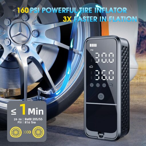 KZKB Tire Inflator Portable Air Compressor, 160 PSI Air Pump for Car Tires with Digital Pressure Gauge, Electric Bike Pump with LED Light Portable Tire Inflator for Car, Motorcycle, Bike, Ball - Image 7