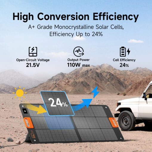110W Portable Solar Panel for Jackery/EF/Bluetti/Anker/Goal Zero Power Station, IP68 Waterproof, 24% Efficiency, MC4 Output, ETFE Foldable Solar Charger with Adjustable Kickstand for Camping Outdoor - Image 7