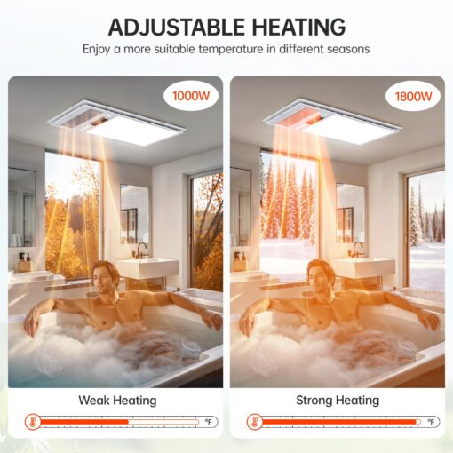 VallisCo Bathroom Exhaust Fan with Light and Heater, 4 in 1 Bathroom Fan with Heater, 1800W Heating Power, Remote Control, Quiet & Powerful for Ventilation, Lighting, Heating, and Drying - Image 8