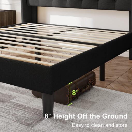 Feonase Full Size Bed Frame with Upholstered Wingback Headboard,Button Tufted Platform Bed and Heavy Duty Wooden Slats Support,Easy Assembly, Noise-Free,No Box Spring Needed, Black - Image 5