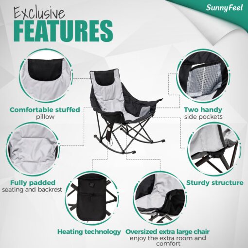 SUNNYFEEL Oversized Heated Camping Chair 2 Pack, Folding Rocking Camping Chairs with Luxury Padded Recliner,Carry Bag, 500 LBS Heavy Duty for Lawn/Outdoor/Picnic/Patio, Portable Rocker Camp Chair - Image 4