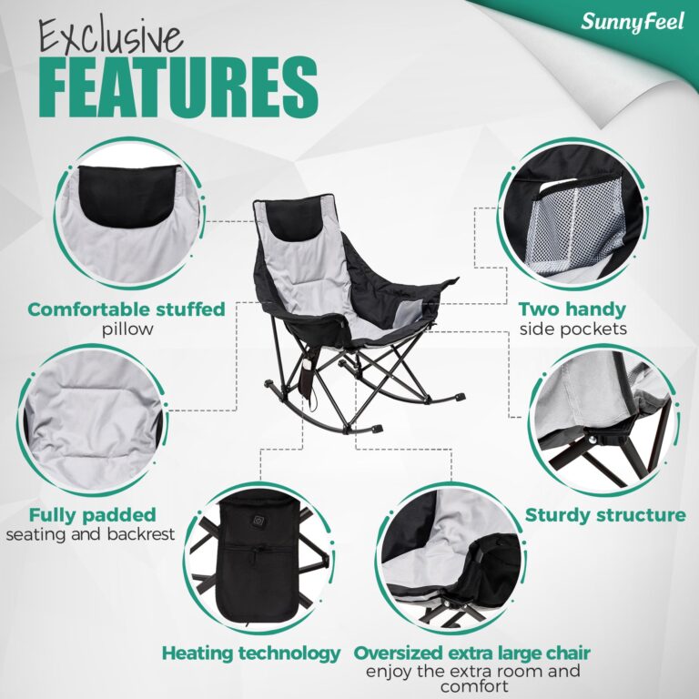 SUNNYFEEL Oversized Heated Camping Chair 2 Pack, Folding Rocking Camping Chairs with Luxury Padded Recliner,Carry Bag, 500 LBS Heavy Duty for Lawn/Outdoor/Picnic/Patio, Portable Rocker Camp Chair - Image 4
