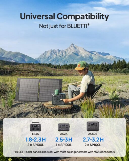 BLUETTI 100W Solar Panel for Solar Generator EB3A AC2A AC50B AC70 AC180 AC200L Elite 200 V2 AC300 B300K Handsfree 1 & 2, Foldable Solar Charger with Adjustable Kickstands for RV, Camping - Image 7