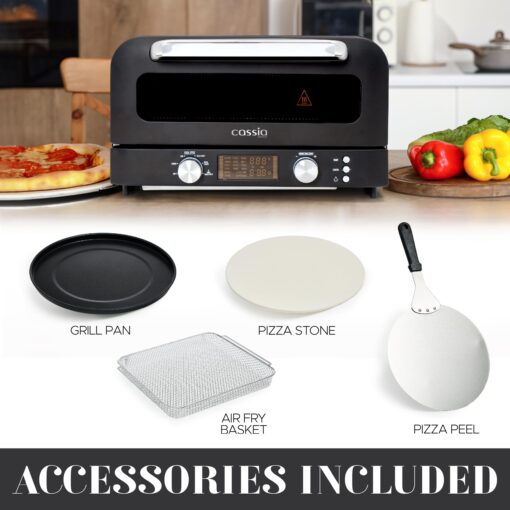Cassia Countertop Electric Air Fryer Pizza Oven, 12" Capacity, 20L, 1800W, Heats up to 750°F, 16 Presets, Includes Pizza Stone, Peel, Fry Basket, Black - Image 5