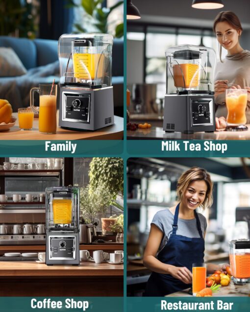 Wantjoin Professional Grade Blender - Soundproof & Quiet Commercial Blenders, Removable Shield, 2000W Watte, 67 Oz Capacity - Perfect for Kitchen, Fruits, Shakes, Smoothies, and Frozen Drinks(Gray) - Image 2