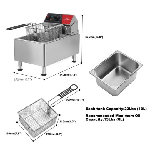 CROSSON ETL Listed 13Lbs Electric Deep Fryer Countertop with Easy-assembling Solid Basket,Removeable Oil Container for Restaurant Home Use-120V,1800W Commercial Deep Fryer - Image 2