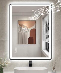 STARLEAD 28"x36" LED-Bathroom-Mirror-with-Lights, Wall-Mounted with Bluetooth, Anti-Fog, 3 Color Temperature Dimmable Brightness, Waterproof, Tempered Glass, Frontlit & Backlit, Black Frameless