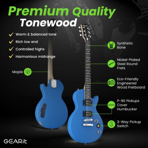 GEARit GI-155 Valley Series, 39" Electric Guitar Set w/Amplifier, H-H Pickups with Coil Split, All-Inclusive Starter Kit with Tuner, Gig Bag, and Guitar Strap, Cable, Picks, Strings - Blue - Image 6