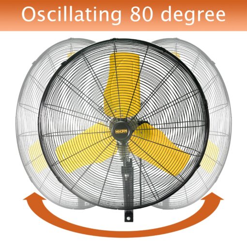 HiCFM 24" Oscillating Wall Fan, 8900 CFM High Velocity Industrial Wall Mounted Heavy Duty Shop Fans with 3 Speed Settings 80° Oscillation for Outdoor Commercial Garage Warehouse workshops Factory - Image 8