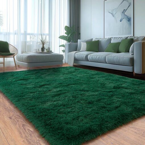 Fluffy Rugs for Living Room, Soft Shaggy for Bedrooms, Deep Green Area Rug, Cozy Fuzzy Carpet for Kids, Perfect Indoor Decor for Boys and Girls 9x12 Feet - Image 4